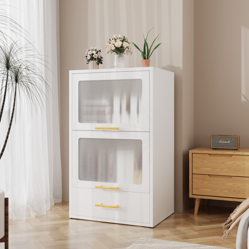 Armoire de rangement en métal avec portes rabattables et tiroir, Blanc