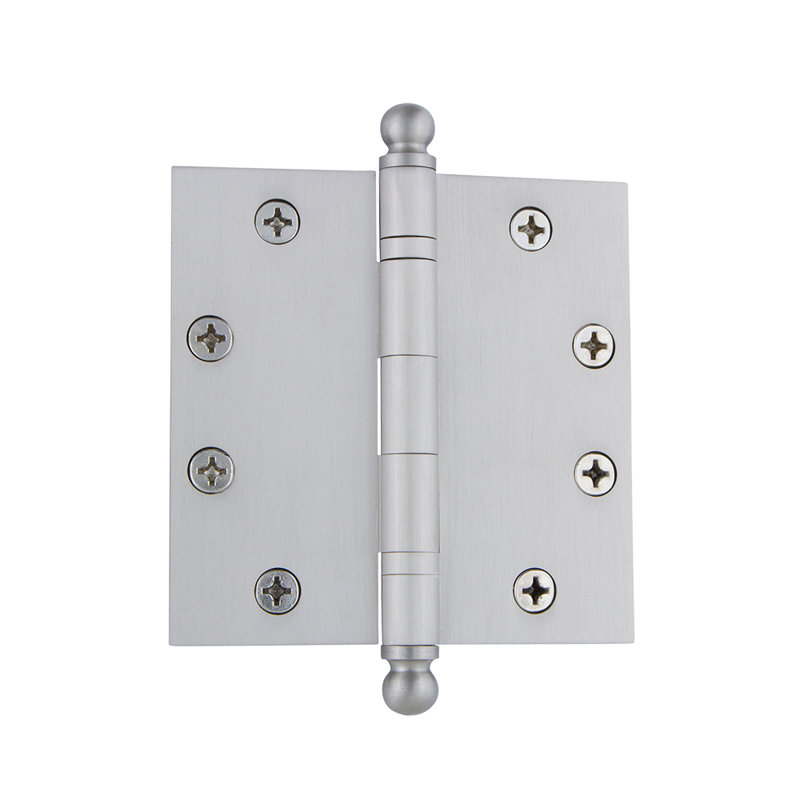 Nostalgic Warehouse 4.5" x 4.5" Ball Tip Heavy Duty Hinge with Square Corners, Satin Nickel