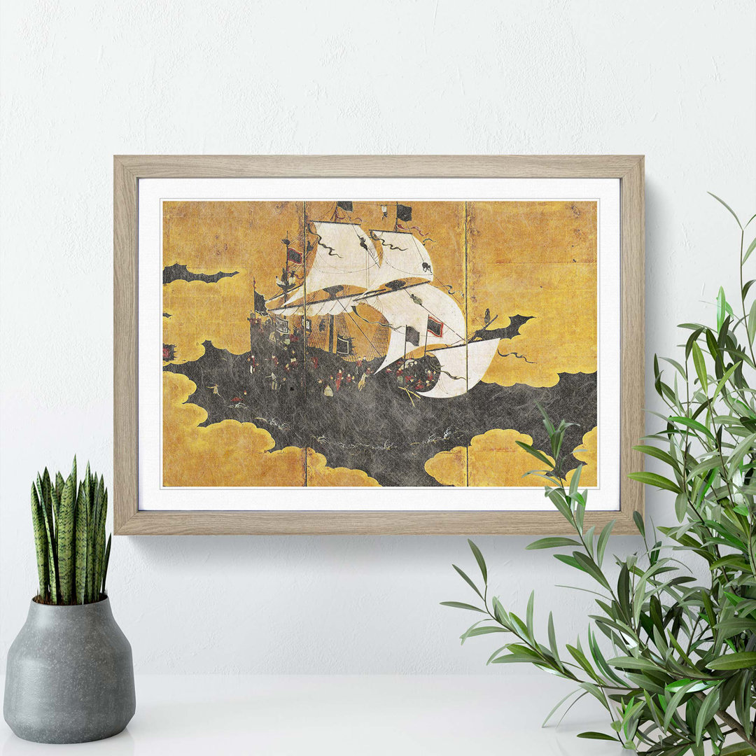 Koi Fishing by Kano Yasunobu - Framed Print