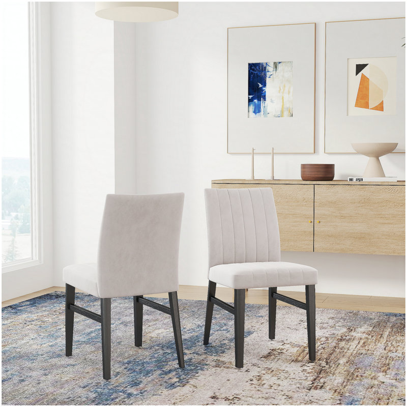 Ensemble de salle à manger 5 pièces, table à tréteaux ronde et 4 chaises rembourrées, gris et brun clair, Tanné