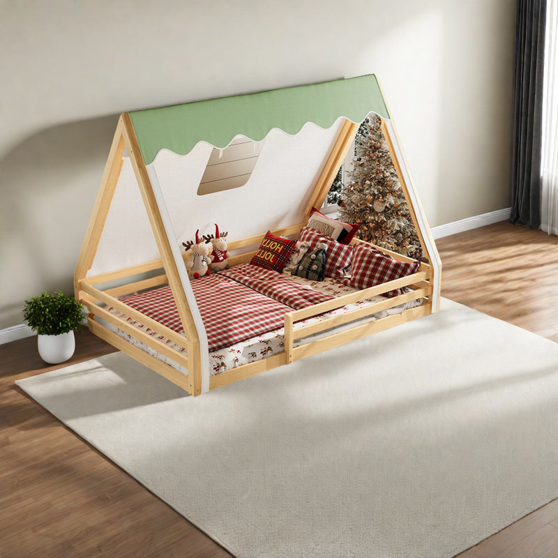 Lit tipi en bois robuste avec garde-corps, design Montessori pour la maison