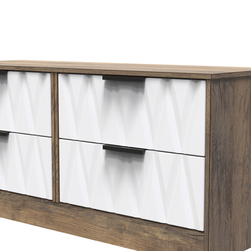Besmir 4 Drawer Bed Box (Ready Assembled), White Matt/Vintage Oak