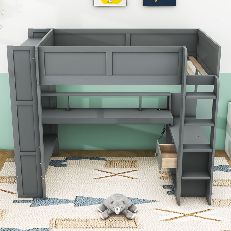 Jennylyn Wood Loft Bed With Desk And Drawer, Full