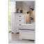 Commode à quatre tiroirs de style campagnard avec finition beige, mobilier de chambre rustique en bois massif pour un rangement élégant
