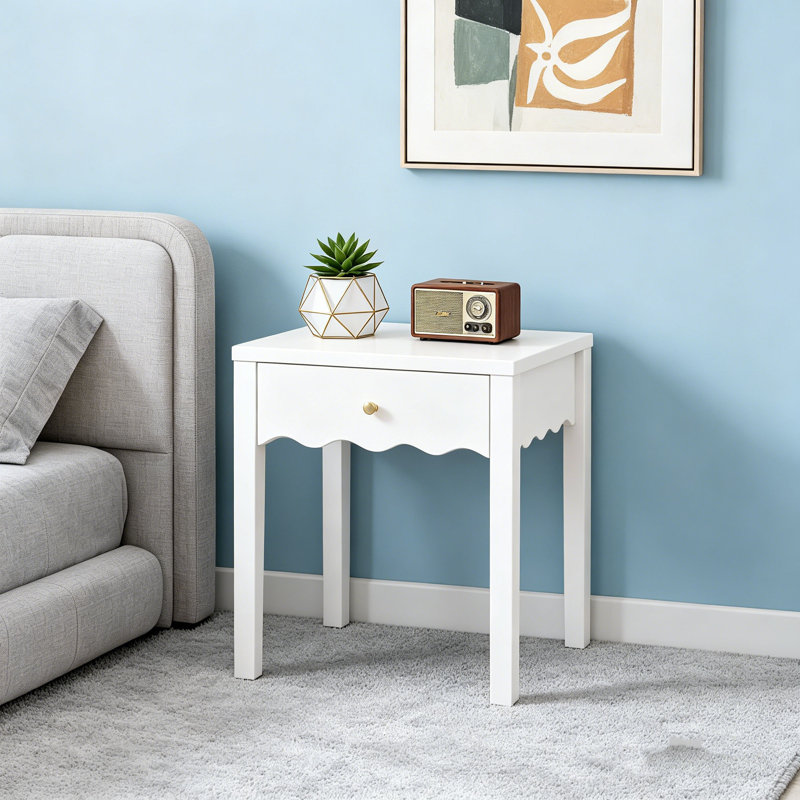Table de chevet avec tiroir, table d'appoint compacte et moderne, table de chevet design ondulée pour chambre ou salon