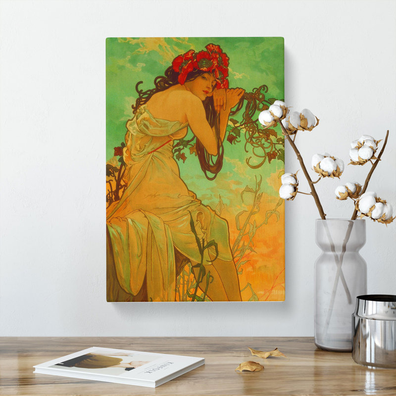 Lady With Flowers In Her Hair by Alphonse Mucha - Wrapped Canvas, 76cm H x 50cm W x 3cm D