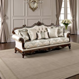 Vera 90 Inch Sofa, Button Tufted, Rolled Arms, Solid Wood