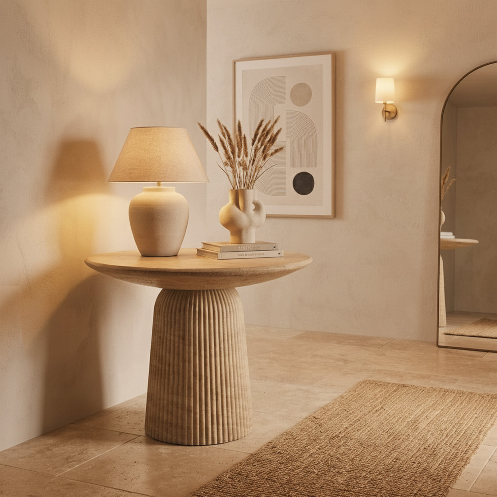 Tithi Round Concrete and Stone Bistro Table, Faux Travertine