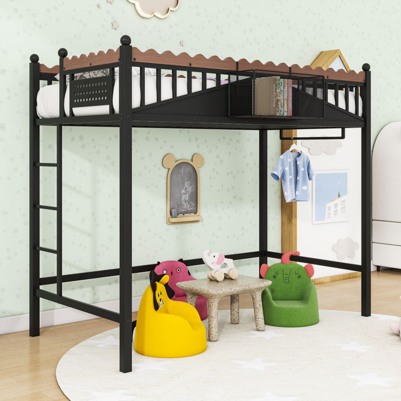 Space-Saving Metal Loft Bed with Built-In Storage Shelves, Extra Long Twin