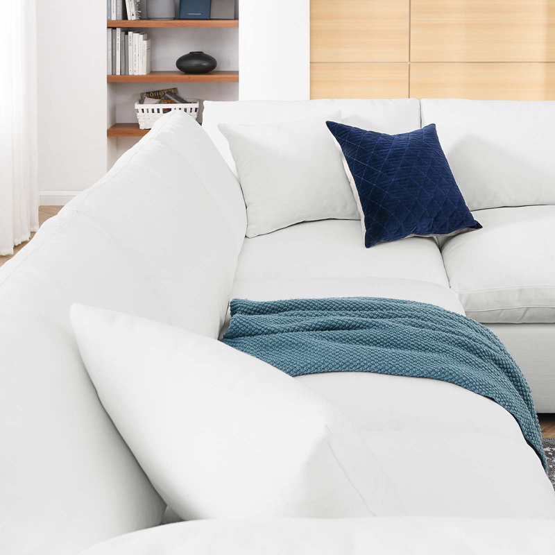 Modway Commix Down Filled Overstuffed 6 Piece Sectional Sofa Set, Pure White Polyester Blend