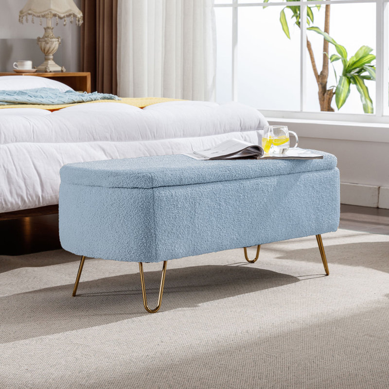 Rendell Polyester Upholstered Storage Bench, Blue