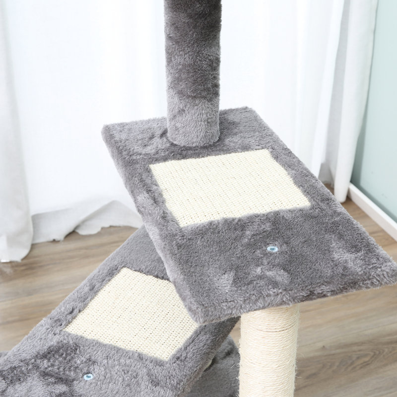 Arbre à chat 40 po gris avec escalier tournant à 5 niveaux, aire de jeu et perchoir de repos confortablement rembourré - Offrez un havre de paix aux chats