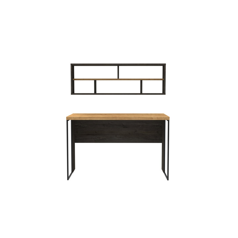 Traudel Writing Desk With Wall Shelf, Dark Coffee/Oak
