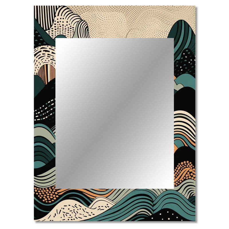 Teal Black Line Art Elegance II - miroir mural à formes abstraites, miroir décoratif moderne, impression sur métal