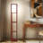 Maxwell 63" Modern LED Shelf Floor Lamp with Walnut Brown Finish, 3 Tiers, and Fabric Square Shade, Bulb Included-2023371780