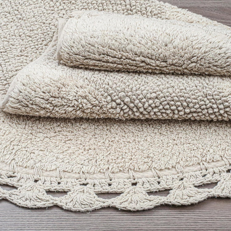 Half Circle Boho Cotton Rug - Handwoven Crochet Border | 22x42" | Machine Washable | Linen, Linen