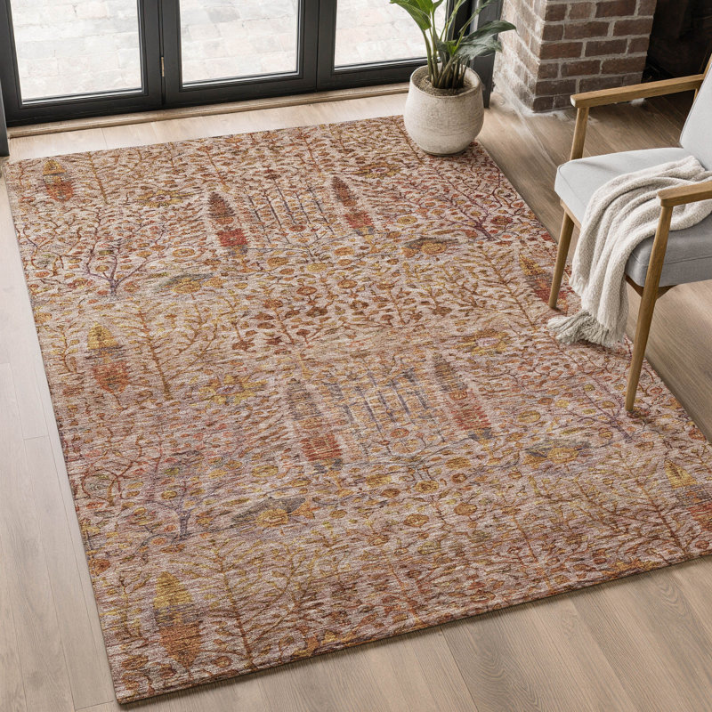 Premium Machine Washable Mayfield AMF2053 Americana Rug, Terracotta, 10' x 14'