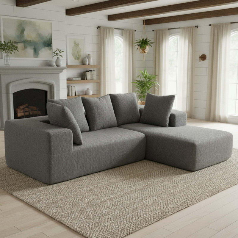 Ensemble de canapé moderne modulaire en mousse avec 5 coussins décoratifs modulaires, revêtement doux, canapé modulaire en forme de L pour le salon, 96,46 po x 72,83 po x 23,03 po