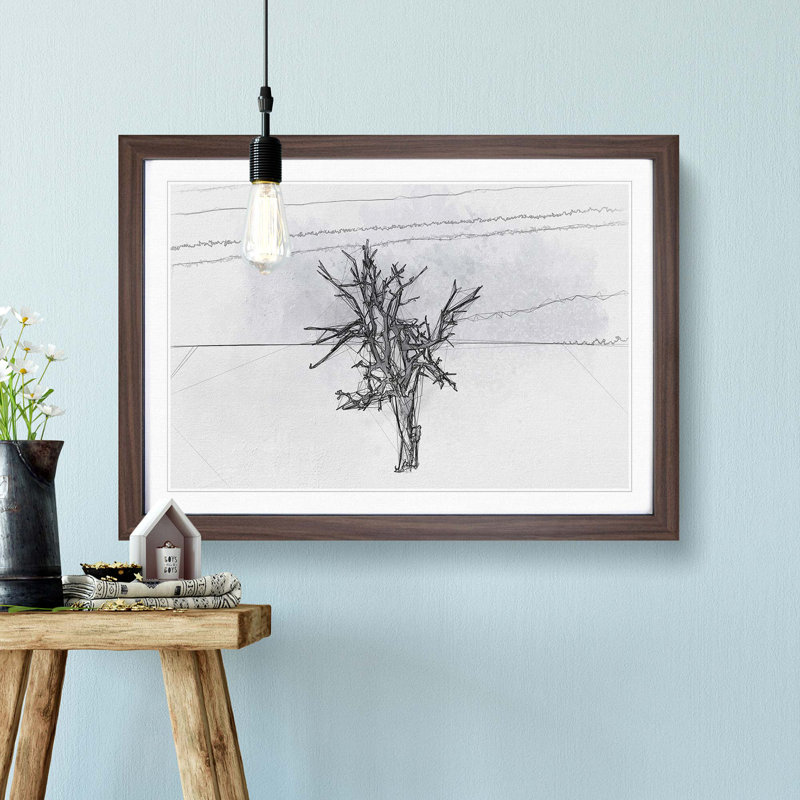 Winter Tree in Abstract - Picture Frame Graphic Art Print, Walnut, 35cm H x 50cm W x 2cm D