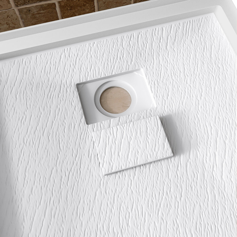 48" W x 32" D Solid Surface Single Threshold Shower Pan Base with Drain Cover Included, Textured Surface Slip-Resistant Shower Base Pan, White, Left Drain