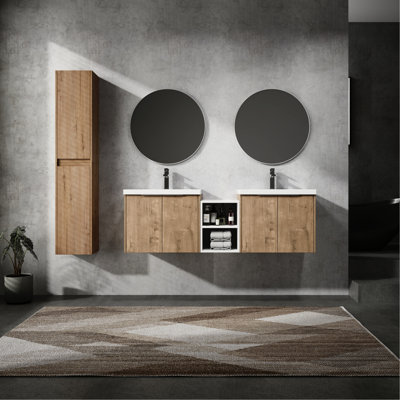 Meuble-lavabo moderne avec armoire latérale et lavabo - 60 po, facile à entretenir et meuble de 60 po, finition, rangement spacieux