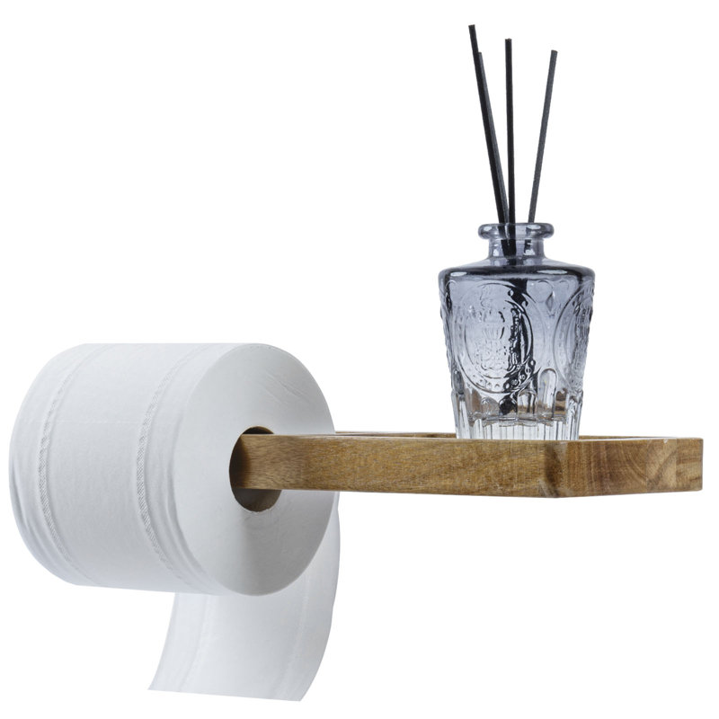 Acacia Wall Mounted Toilet Roll Holder with Shelf
