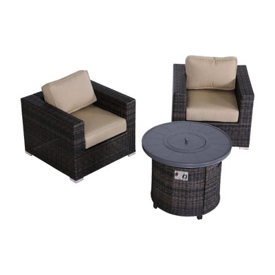 3, All-weather Seating , 55000 Fire Pit, High Handwoven, Resin , Water-repellent Covers All-weather, Sectional Group, Flame-adjustable, Handwoven Foam Cushions