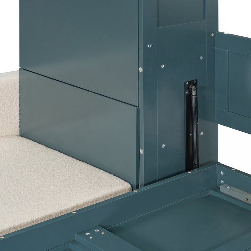Grand lit escamotable avec canapé et tablettes, conception compacte pour un style de vie compact et confortable, Vert
