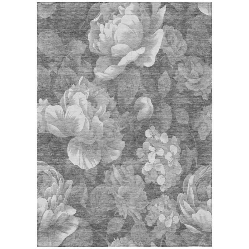 Tapis extérieur lavable floral gris et gris anthracite 9 pi x 12 pi