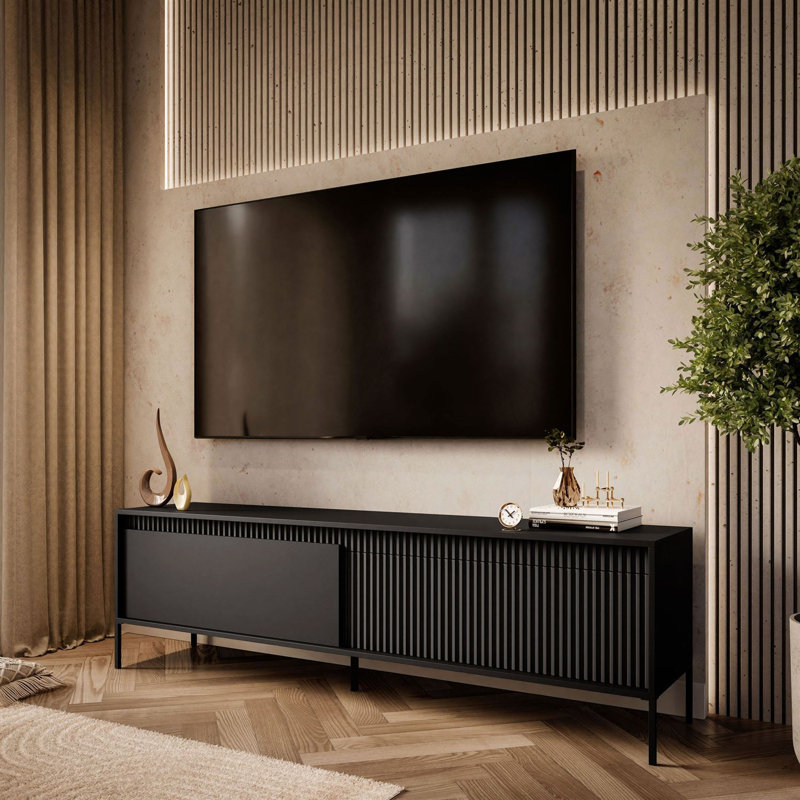 YASUMI two-door TV cabinet, matte black, 53.4cm H x 187.1cm L x 39.5cm W