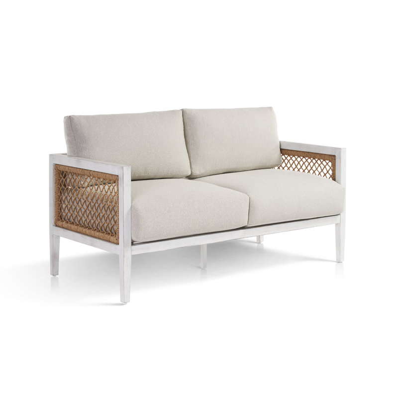 Ronzi 58.5'' Wide Powder Coated Aluminum Loveseat with Cushions, Cast Silver Sunbrella®, White