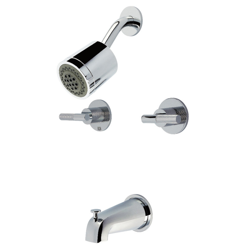Kingston Brass Convergent Double-Handle Tub and Shower Faucet with Knurled Handle, Polished Chrome