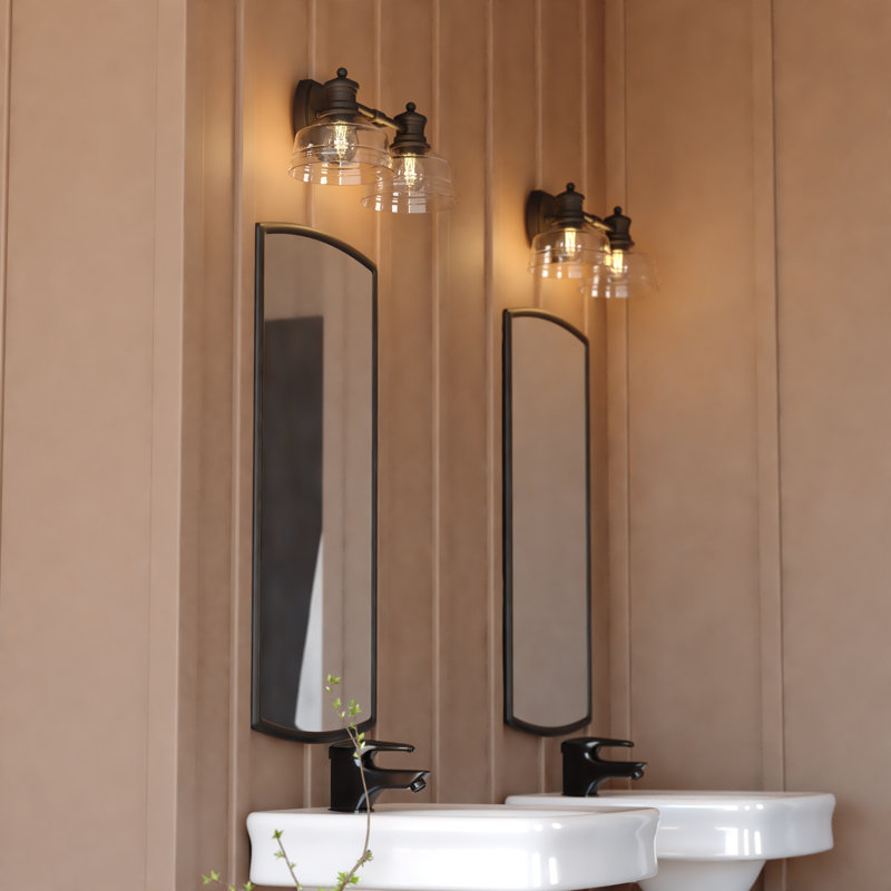 Akadia Light Black Farmhouse Bathroom Vanity Fixture Clear Seeded Glass, 2 Lights