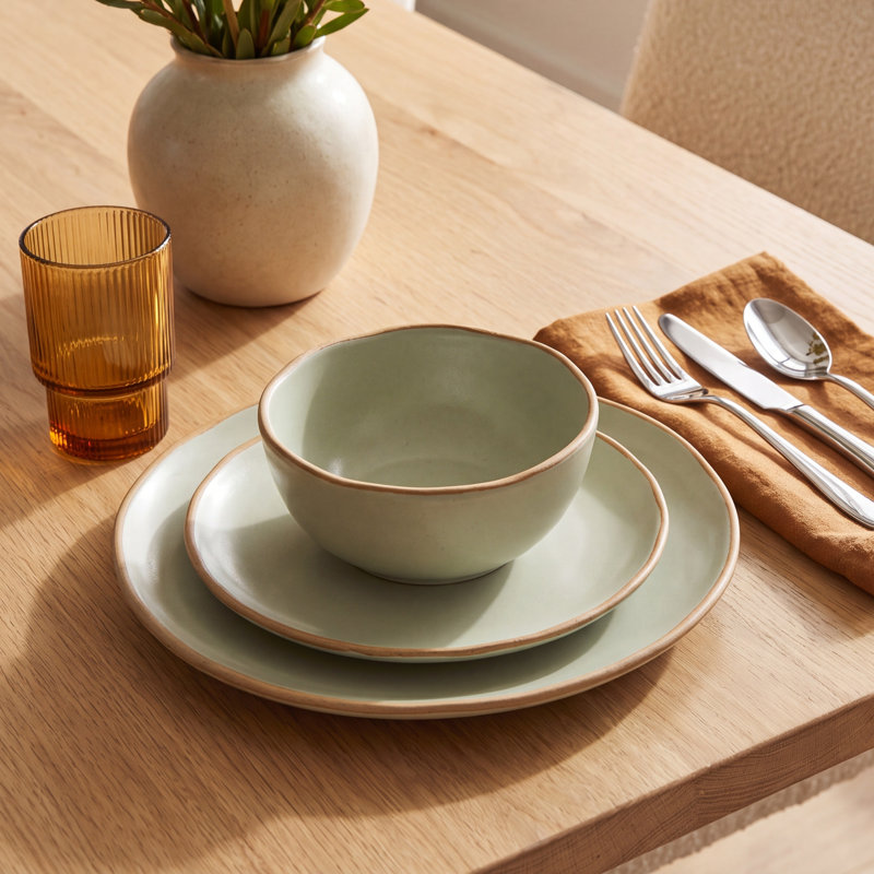 Lucca 12 Piece Stoneware Dinnerware Sets-Service For 4, Green