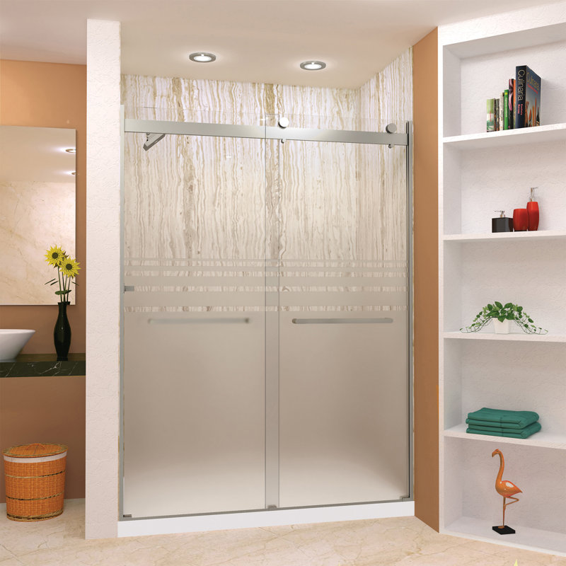 Porte de douche coulissante sans cadre Transoler Brianna, l 60 po x H 80 po, verre trempé givré 5/16 po