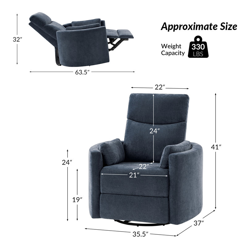 Anneisha Contemporary Swivel Rocker Power Recliner with Moveable Pillows (Set of 2), Navy