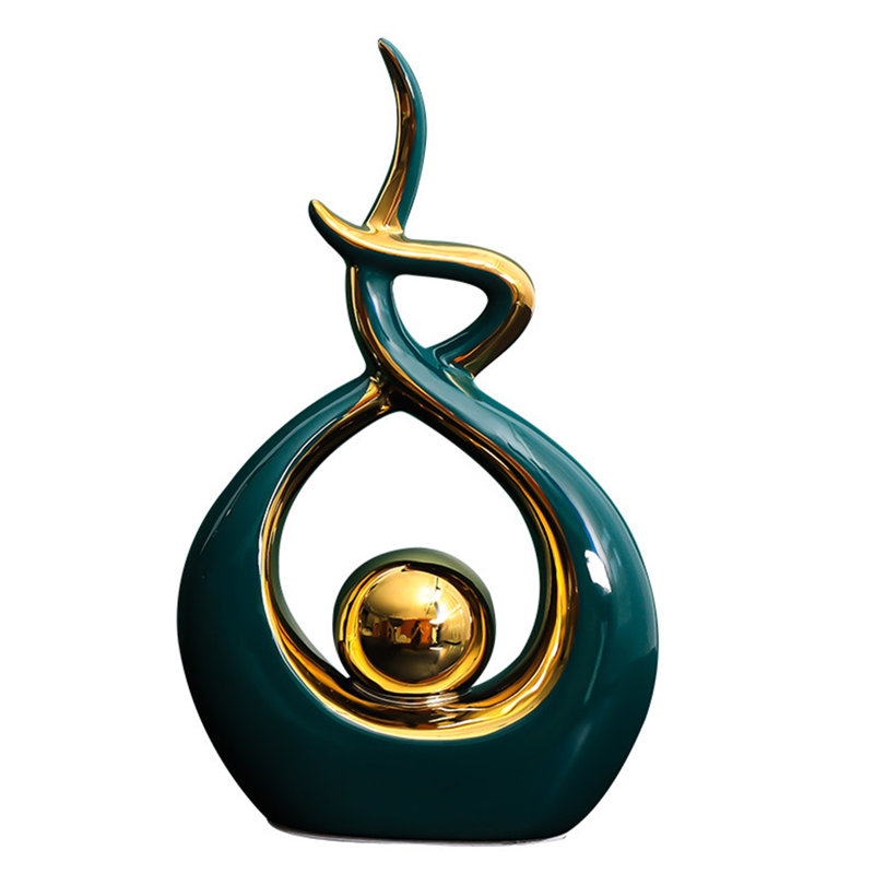 Sculpture moderne moderne en céramique, Vert, H 10,6 po x l 6,69 po x P 2,36 po