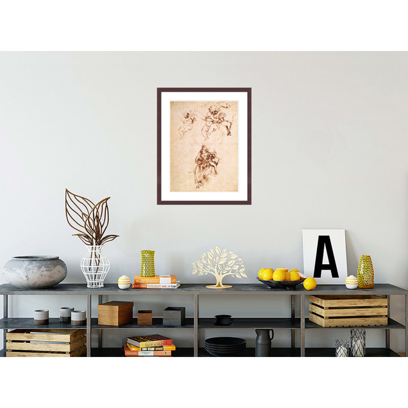 Studies for a Madonna with a Cat by Leonardo da Vinci -Framed Giclee Print, H 29,19 po x l 23,5 po