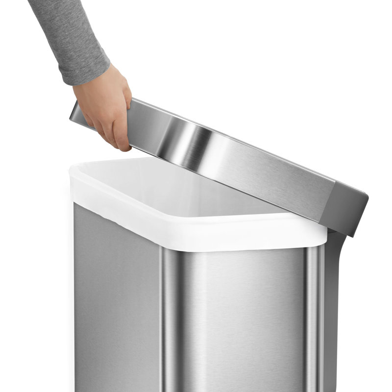 Rectangular Pedal Step-On Steel Bin with Liner Pocket, Brushed Steel, 45L