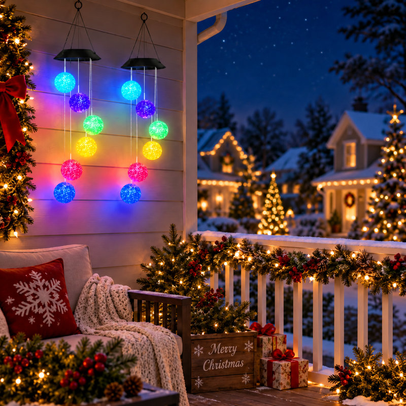 Carillon solaire à vent d'extérieur étanche avec DEL, idéal pour décorer Noël et offrir à maman ou grand-mère.