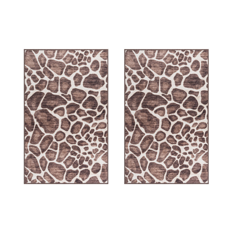 Rayna Gavin Brown Ivory Modern Giraffe Animal Print Indoor Area Rug, Flat Pile for Living Room & Bedroom
