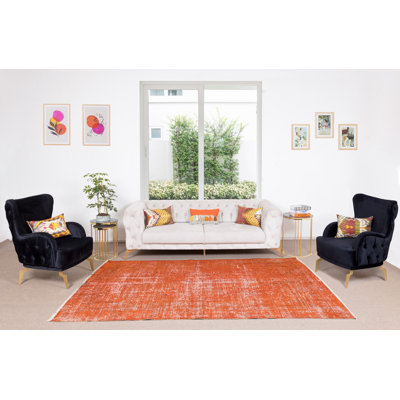 Tapis turc noué à la main 7,2 x 10,7 pi surteint en orange pour une décoration moderne de maison et de bureau