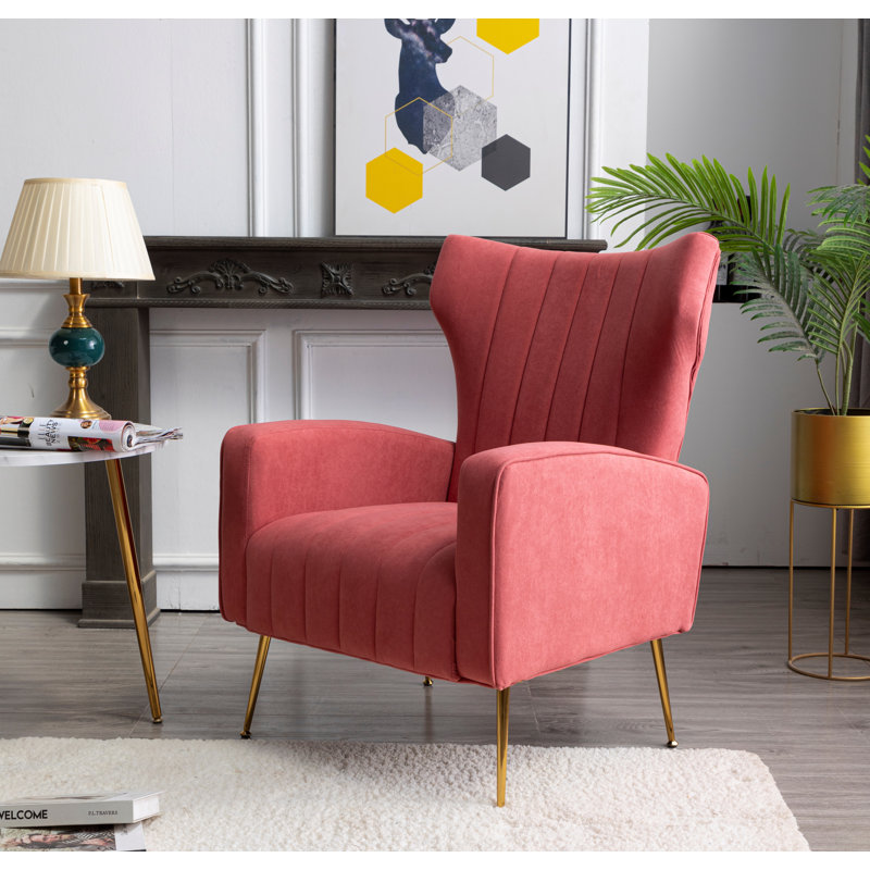 Milana 27" Wide Velvet Wingback Chair, Blush Pink Velvet