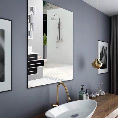 Miroir de salle de bain moderne noir 36 po x 24 po - cadre en aluminium massif, installation facile pour le salon, mur de la chambre à coucher 36 po x 24 po avec cadre - preuve, chambre à coucher, entrée