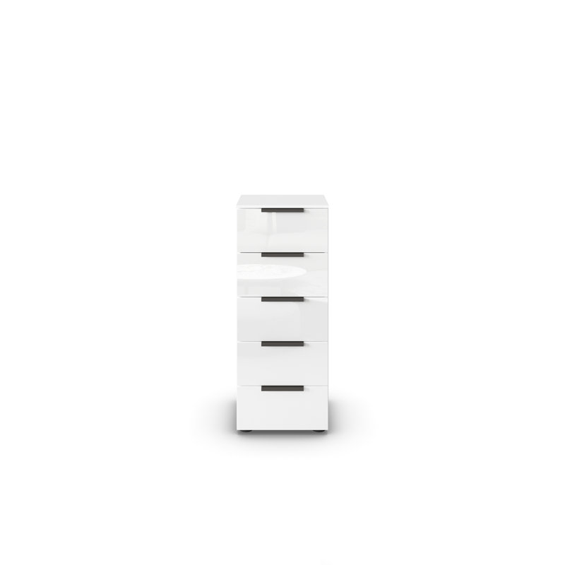Flipp 5 Drawer 40Cm W Chest, Alpine White/White Glass/Graphite