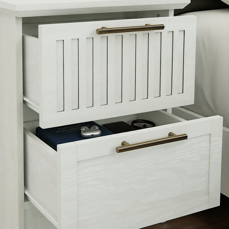 Darry Gregory 2 Drawer Bedside Table, Pearl White Oak