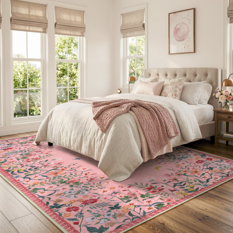     Tapis floral lavable rose 6 x 9 avec envers antidérapant Floral, Rectangle 6 pi x 9 pi