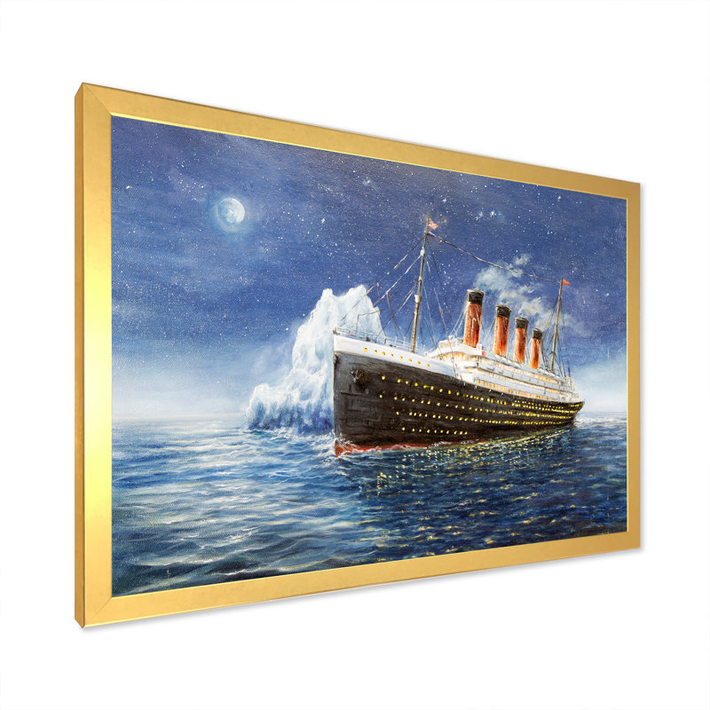 " Titanic Illustration Painting ", 24" H x 36" W x 1" D, Gold Picture Framed Canvas