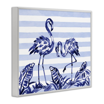 Indigo, coup de pinceau, flamants roses, estampe numérique, design par Paul Brent