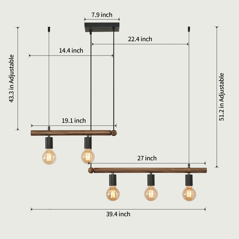 5- Luminaire suspendu pour salle à manger - peint à la main, réglable, à intensité variable vintage pour le salon E26, à intensité variable, fer